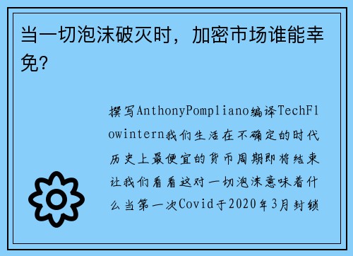 当一切泡沫破灭时，加密市场谁能幸免？